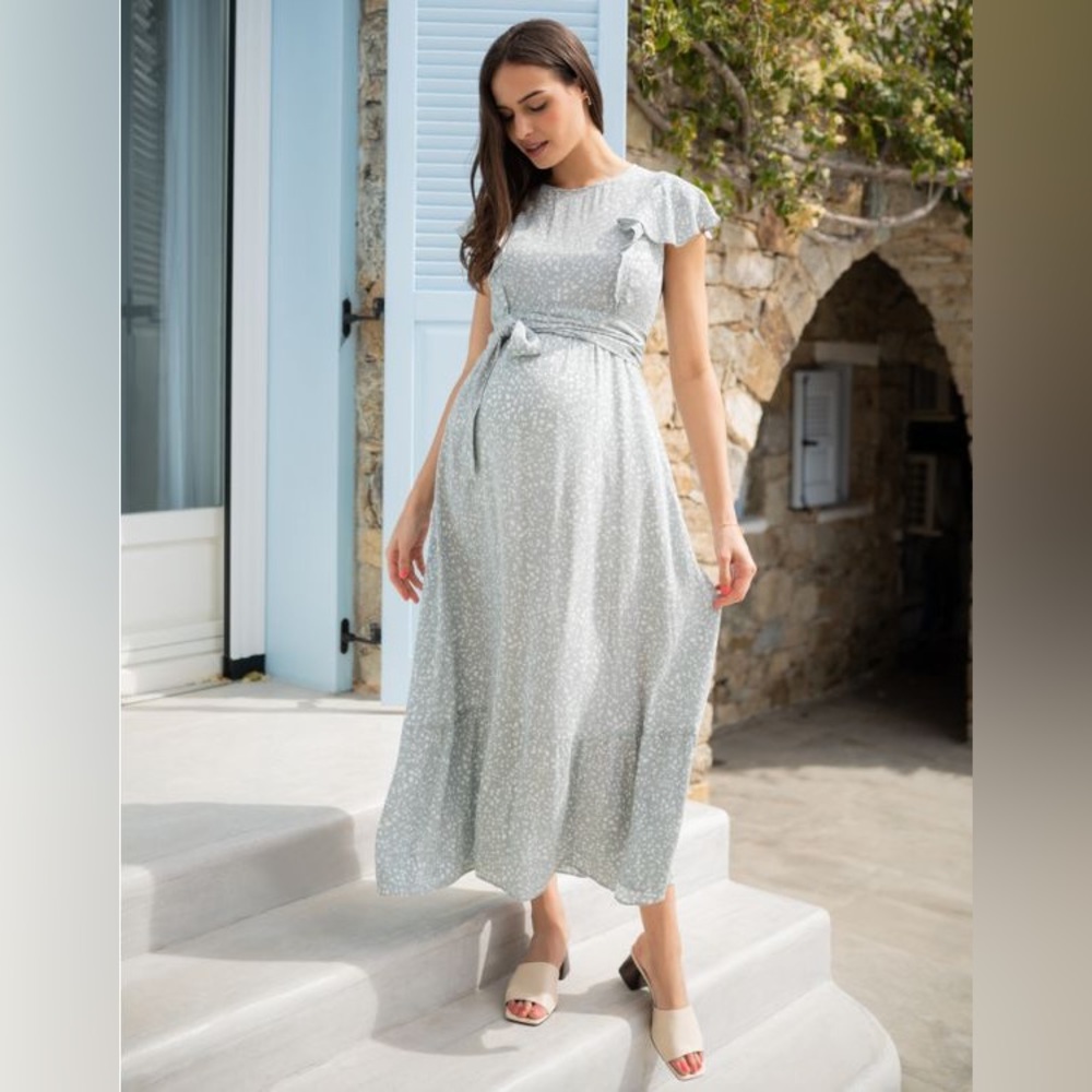 Sage Maternity/Nursing Midi Dress